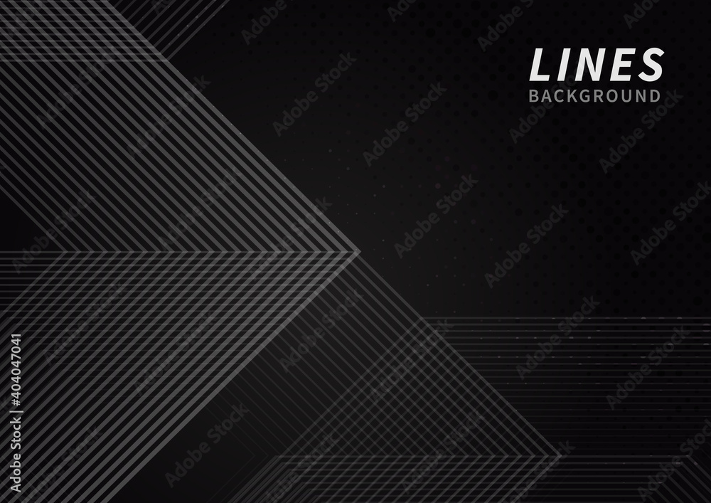Poster abstract of grey stripes lines on black background with copy space for text.