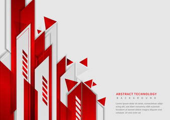 Abstract tech corporate red and grey geometric shape on white background.