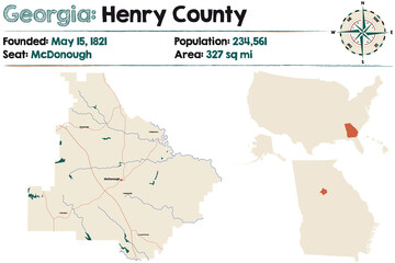 Large and detailed map of Henry county in Georgia, USA.