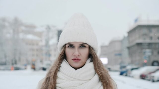 Sad girl winter portrait outdoors