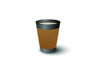 Hot Coffee in black paper container cup with brown sleeve