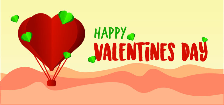 Valentine day red and green heart card vector illustration