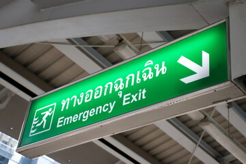 Emergency exit sign board, Thai letter.