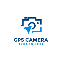 Gps camera logo design template. Abstract combination of camera with navigation pin icon vector. Concept of place for photography. Flat style for graphic design, logo, web, UI.