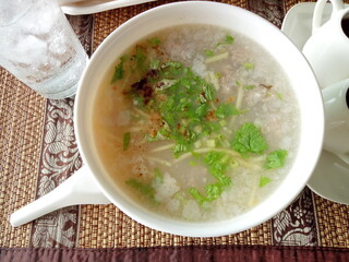 Rice soup, congee, porridge. Thai style.