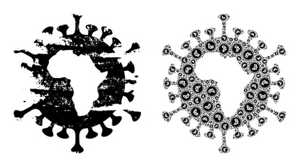 Vector African virus mosaic is made of random fractal African virus icons. Textured African virus icon. Fractal collage of African virus.