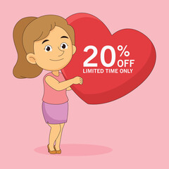 Valentine day,Sale tag 20% off,Sale banner with woman
