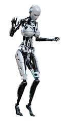 3D Rendering Female Robot on White