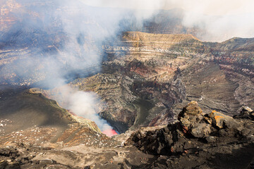 Smoking crater of active Benbow volcano, Ambrym, Vanuatu