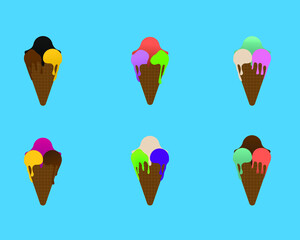 Six Ice Cream Cone with fruity flavor in blue background