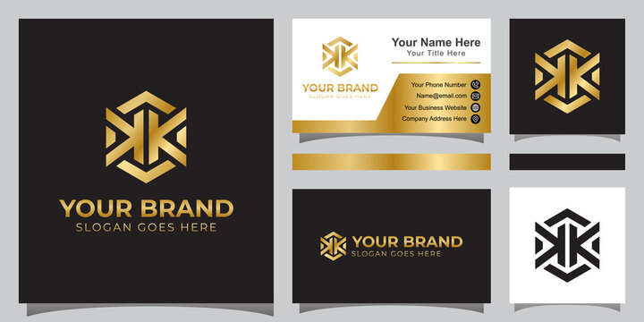 elegant letter double K with hexagonal logo for your business brand and business card