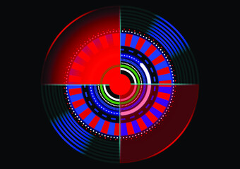 Abstract Hi-tech blue circle technological design with  overlay light-blue and red radars light effect modern futuristic background