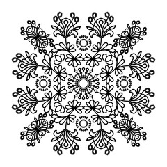 the floral ornament. black outline drawing by hand on a white background.