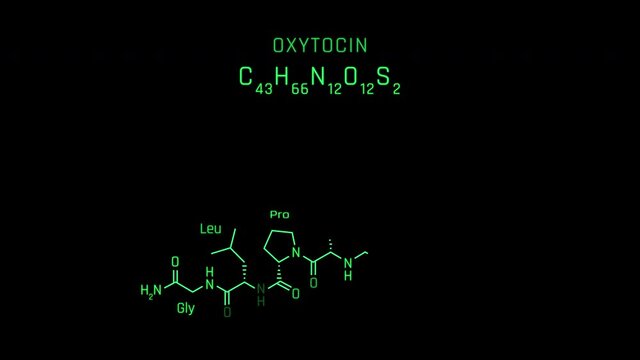 Oxytocin or Oxt Molecular Structure Symbol Neon Animation on black background