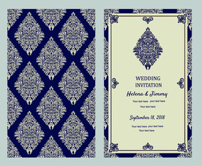 Wedding card or invitation template. Vector illustration in retro style.