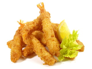 Garnelen frittiert mit Zitrone - Freigestellt