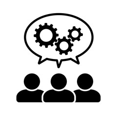 Teamwork icon, group of people, interlaced, friends, teamwork, partners, gears symbols with people,dialogue, business bubble. Vector illustration.