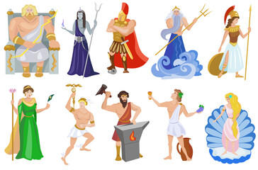 Vector set of greek Olympic Gods cartoon