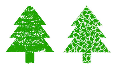 Vector fir tree composition is designed with random recursive fir tree icons. Grunge fir tree icon. Recursive mosaic for fir tree.