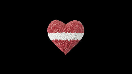 Latvia National Day. November 18. Heart shape made out of shiny sphere on black background. 3D rendering.