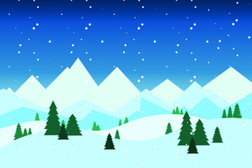 mountains landscape with fir trees and hills, vector illustration 