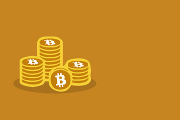 Bitcoin coin stack illustration with space to write