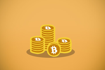Bitcoin coin stack illustration with orange background