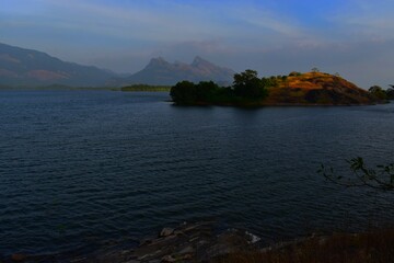 Mountain landscape, picturesque mountain lake in the summer morning, 