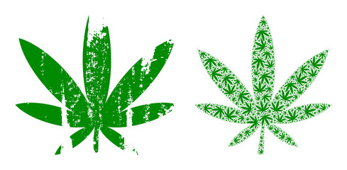Vector marijuana composition is constructed of randomized fractal marijuana parts. Rough marijuana icon. Recursive composition of marijuana.