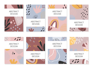 Set of abstract backgrounds. Hand drawn design for flyer print and web. Pastel and bright colors. Vector illustration.
