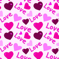Obraz na płótnie Canvas love hearts valentine seamless vector pattern, white background, 14 February print