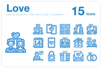 Love , Icon set collection, Pixel perfect icon. Blue Style