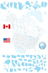 USA and Canada blank map
