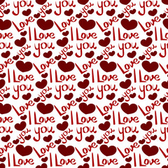 love and hearts seamless vector pattern, romantic lettering, 14 February