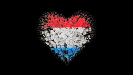 Luxembourg National day. Grand Duke's Birthday. June 23. Heart shape made out of flowers on black background. 3D rendering.