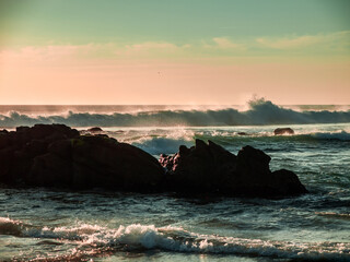 Sunset on the beach of Tarifa, costa de la luz, Spain,