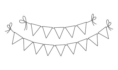 Vector black and white triangle birthday flags for holidays decoration. Cute funny hanging carnival pennants illustration for card or invitation design. Holiday, festival or fair garland line icon .