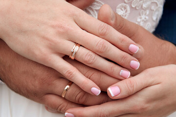 hands of the bride and groom with  wedding rings