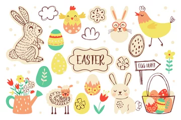 Foto auf Acrylglas Easter holiday cute element set. Childish print for cards, stickers, banner and decoration © girafchik