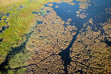 Aerial view to wild nature of Delta Okavango in Botswana.