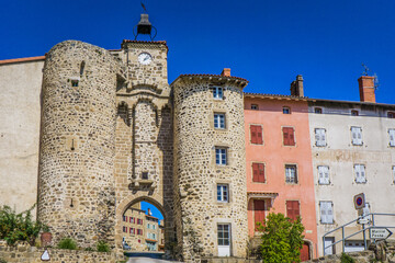 The Porte de Monsieur gate in the medieval city of Allegre, in Auvergne (France). 