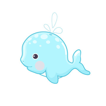 Blue Whale Vector flat Illustration. Cute cartoon character. Sea creature