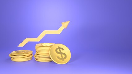 Coin and Chart Illustration Banner with Space on Background, 3D Banner Rendering with Financial and Investment concept