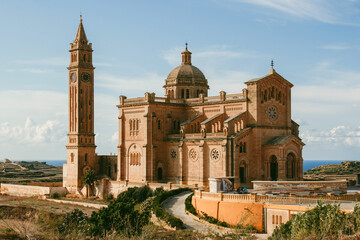 Obraz premium Ta' Pinu church. Landscape of Gozo island, Malta.