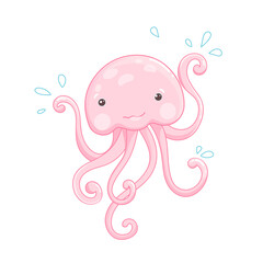 Jellyfish Vector flat Illustration. Cute cartoon character. Sea creature