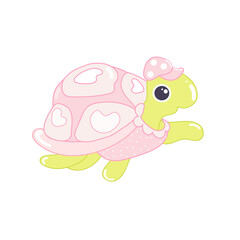 Pink Turtle Vector flat Illustration. Cute cartoon character. Sea creature