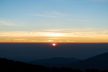sunset in the mountains.