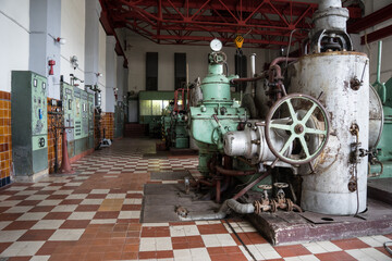 Fototapeta na wymiar Turbine hall of a briquette factory