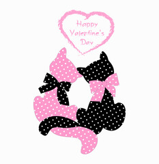 Funny cats in love. Valentine's card. Hand lettering Happy Valentine's Day. Vector illustration