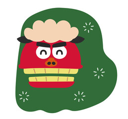 Japanese laughing lion dance, Vector illustration.